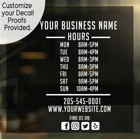 Business Hours Vinyl Decal For Store Front Etsy