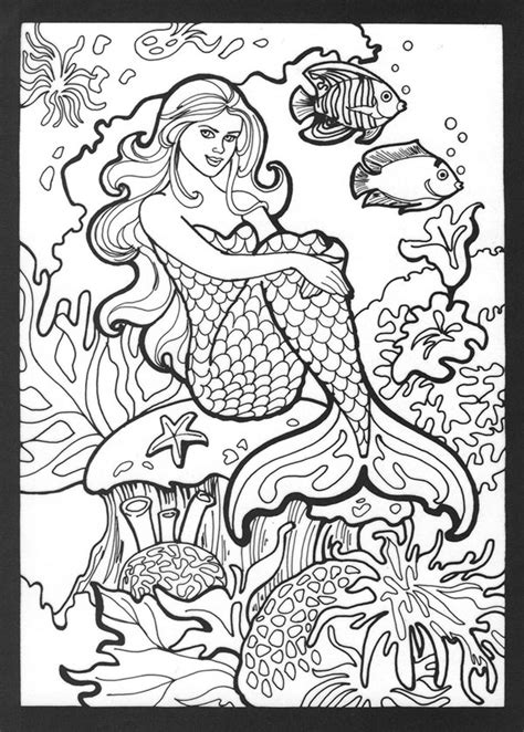 Mermaid Coloring Page Printable Adult Coloring Page Etsy Mermaid