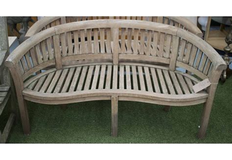 Garden Banana Bench Weathered Teak Curved Back And Slatted Construction 160cm W