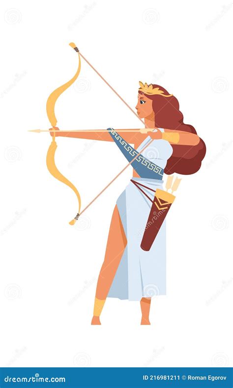 Artemis Greek Goddess Ancient God Of Hunt Cartoon Mythological Divine