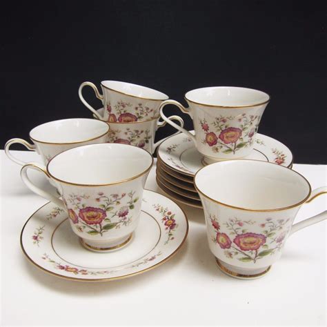 Noritake Tea Cup And Saucer Set Of 6 Asian Song Floral Ivory China