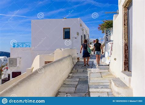 The Main Street With Shops In Oia Santorini Greece Editorial Stock