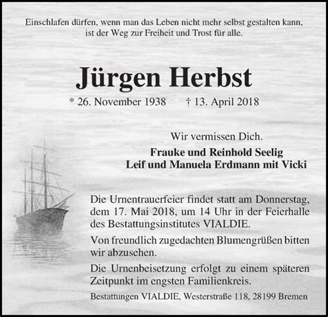 Traueranzeigen Von Jürgen Herbst Trauer And Gedenken