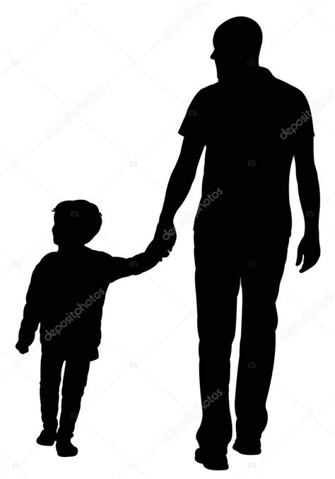 Padre E Hijo Caminando Silueta Vector 2023