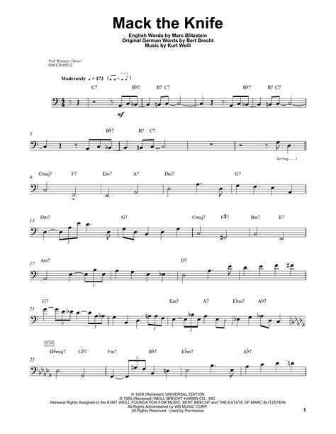 Mack The Knife String Bass Transcription Print Sheet Music Now