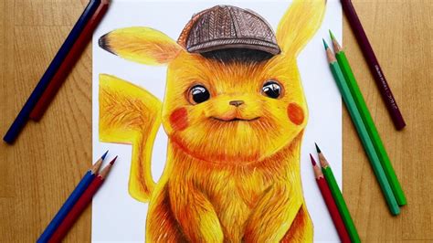Drawing Detective Pikachu With Color Pencils Youtube