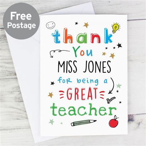 Personalised Thank You Teacher Card Thank You Cards Cards