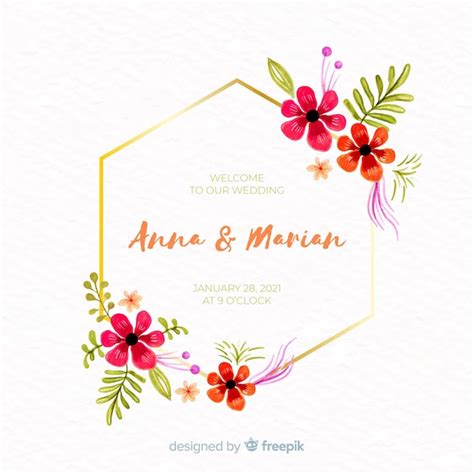 Convite De Casamento Em Aquarela Moldura Floral Vetor Grátis