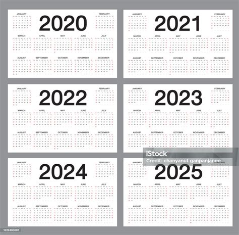 2020 Için Basit Takvim Şablonu 2021 2022 2023 2024 Beyaz Arka Plan 2025