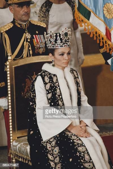 View Of Queen Of Iran Farah Pahlavi Sitting On A Throne Chair During