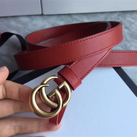 Gucci Woman Belt Thin Style Red Color Original Leather Belts For