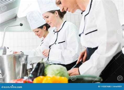 Chefs Preparing Meals In Commercial Kitchen Stock Photo Image Of Dish