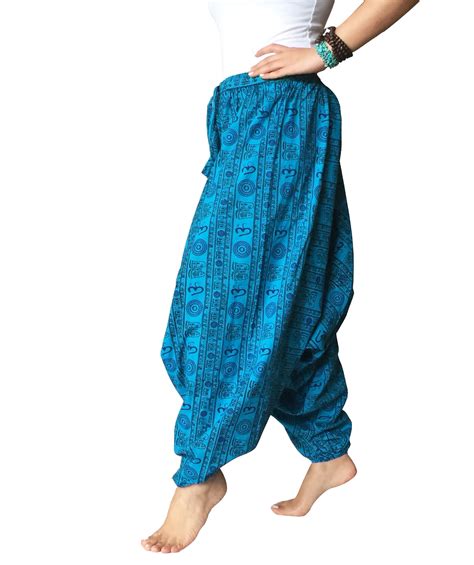 Gypsy Shalwar Aum Om Print Cotton Fabric Yoga Pants Blue Baggy Etsy