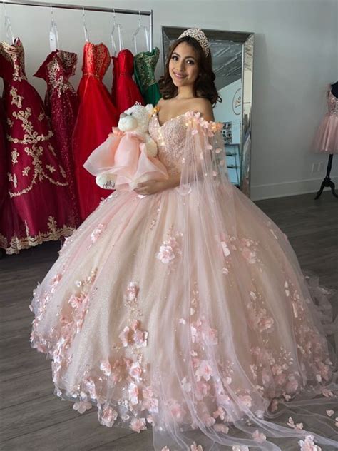 Pink Ball Gown With 3d Flowers Sweet 16 Dress Romantic Pink Embroidery In 2022 Quinceanera