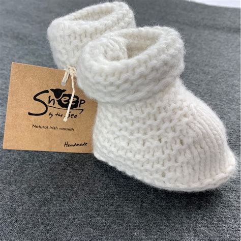Sheep By The Sea Hand Knitted Baby Booties In Cashmeremerino