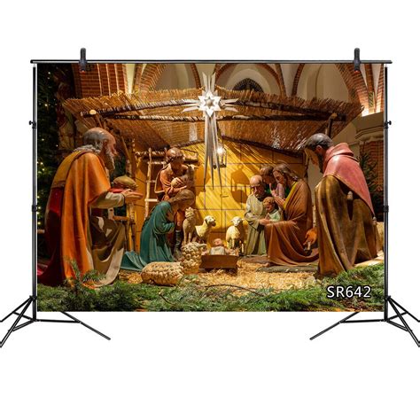 10x8ft Christmas Nativity Scene In Church Manger Photo Background Vinyl