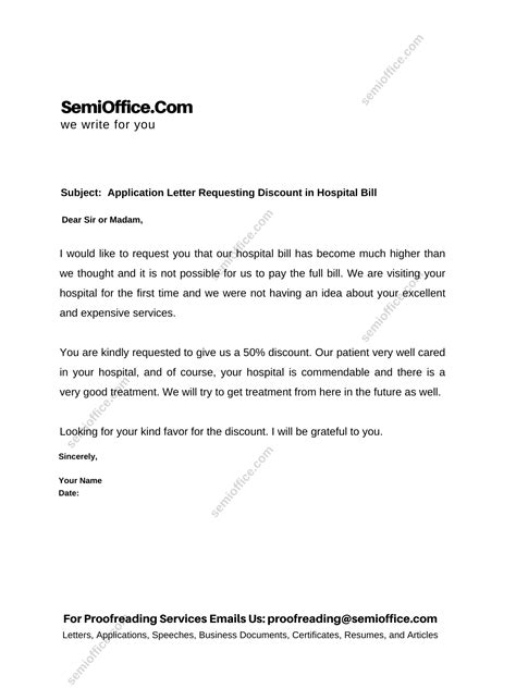Letter To Request For Discount In Hospital Bill Semiofficecom
