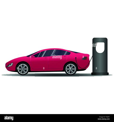 red hot european style sports car vector banner with electric car and charging station vector