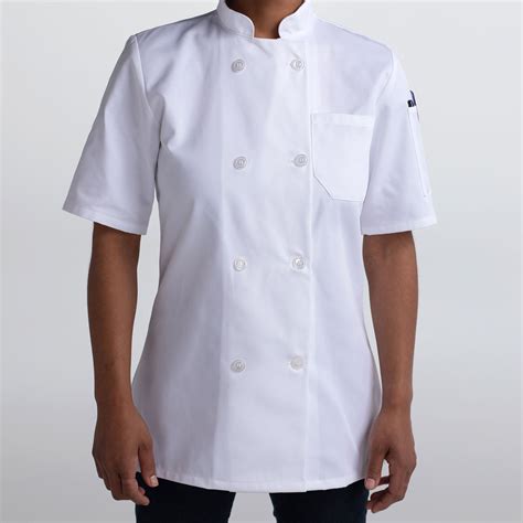 Women S Modern Short Sleeve Essential Plastic Button Chef Coat Cw4465 Chefwear