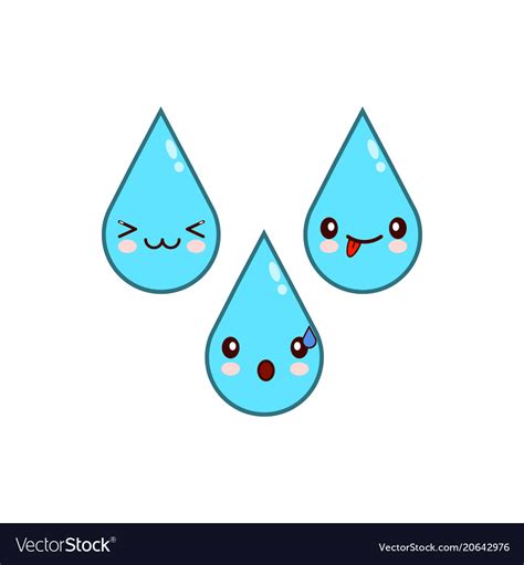 Happy Water Drop Cartoon Characters Icon Flat Vector Image