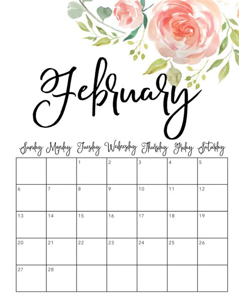 Cute February 2022 Calendar Printable Floral Designs