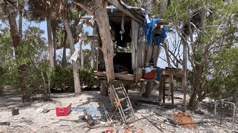 Squatters Take Over Florida Island With Treehouse Huts Trampoline