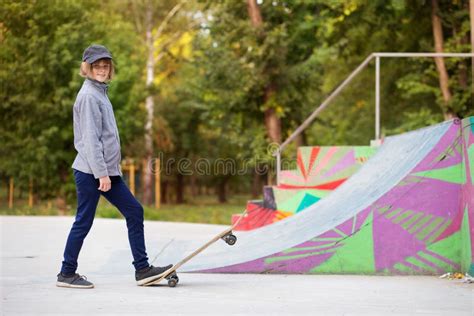 Skater Girl On Skatepark Moving On Skateboard Outdoors Copy Space Stock Image Image Of