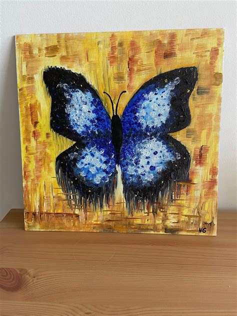 Butterfly Painting Blue Butterfly Oil Painting On Etsy