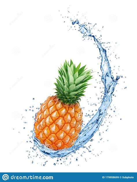 Whole Pineapple In Water Splash With Full Depth Of Field Isolated On