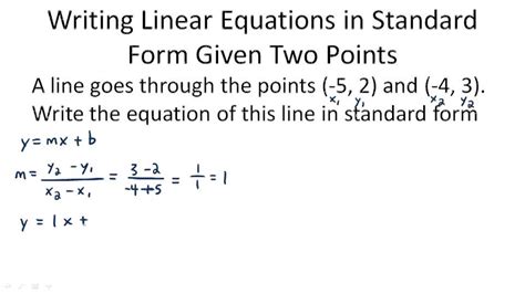 Writing Linear Equations In Standard Form Given Information Example 2