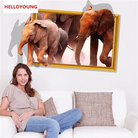 Qt 0123 Diy Home Decor Removable 3d The New African Elephant Wall