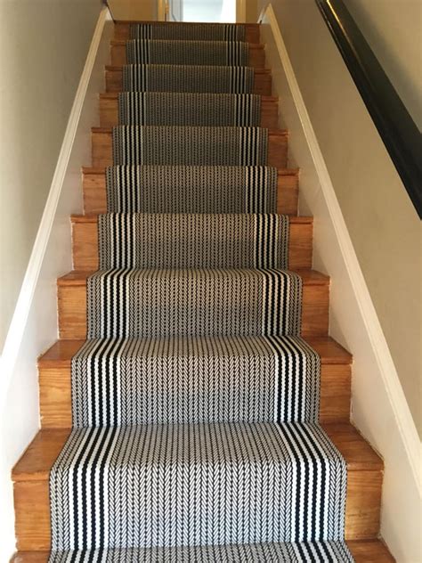 Straight Lined Black And White Stair Carpet Carpet