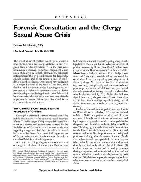 Forensic Consultation And The Clergy Sexual Abuse Crisis Journal Of The American Academy Of