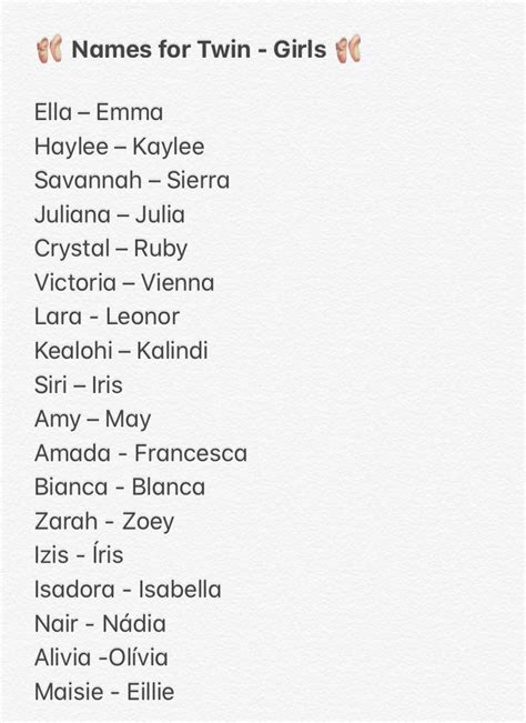 List Of Names For Twin Girls Twin Girl Names Twin Baby Girl Names