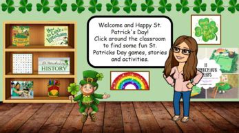 Patrick's day activities for celebrating at home, at a party, or even at work. St. Patricks Day Virtual Bitmoji Classroom - Madebyteachers