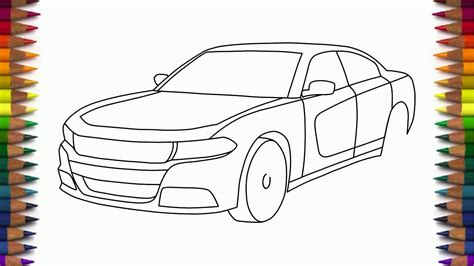 How to draw a car in 9 easy steps. How to draw Dodge Charger RT 2015 step by step easy for ...