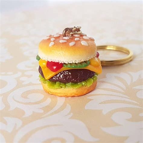 Handmade Cheeseburger Charm Polymer Clay Food Hamburger Miniature