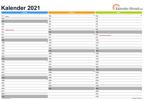 Kalender 2021 mit kalenderwochen + feiertagen: 3 Monatskalender 2021 Zum Ausdrucken Kostenlos - 15 ...