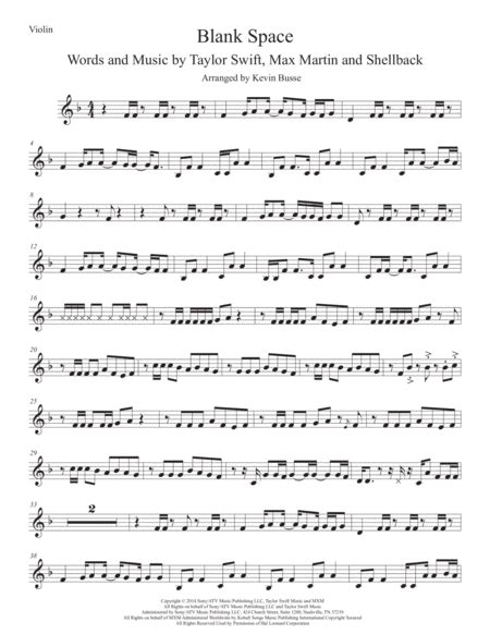 Blank Space Arr Kevin Busse Sheet Music Taylor Swift Violin Solo
