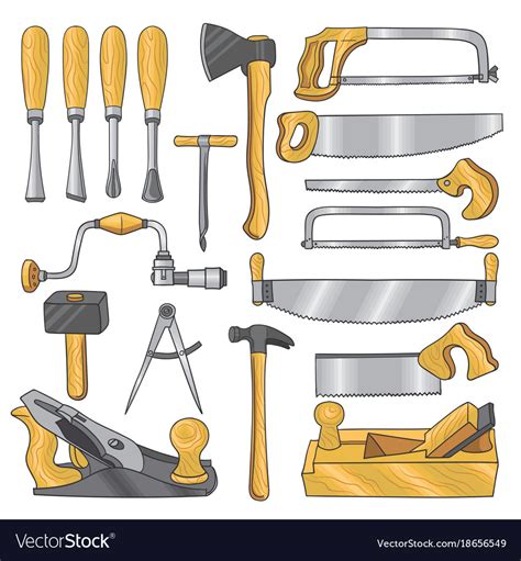 Colored Of Carpentry Tools Wooden Royalty Free Vector Image