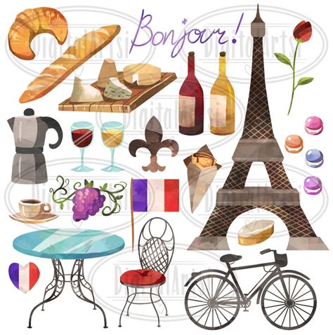 Watercolor French Clipart French Items Download Instant Etsy
