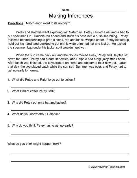 Free Printable Inference Worksheets For 2nd Grade
