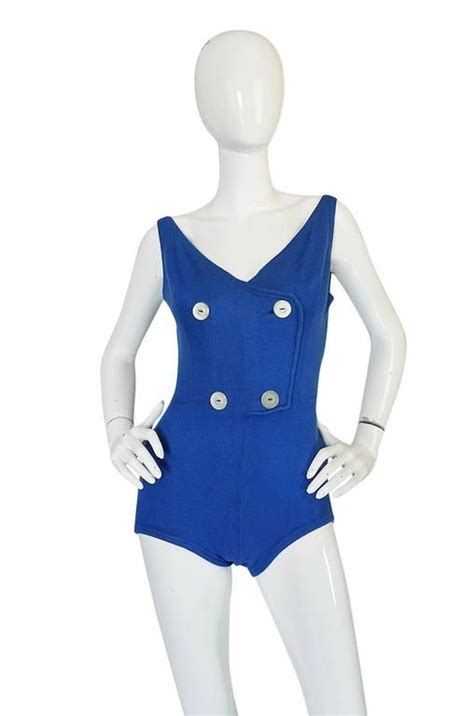 Documented 1953 Rudi Gernreich Blue Knit Bathing Suit Vintage Outfits