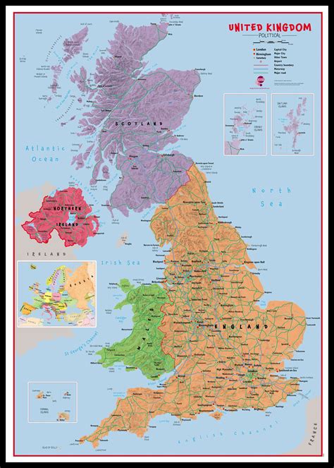 Huge Primary Uk Wall Map Political Pinboard And Framed Black