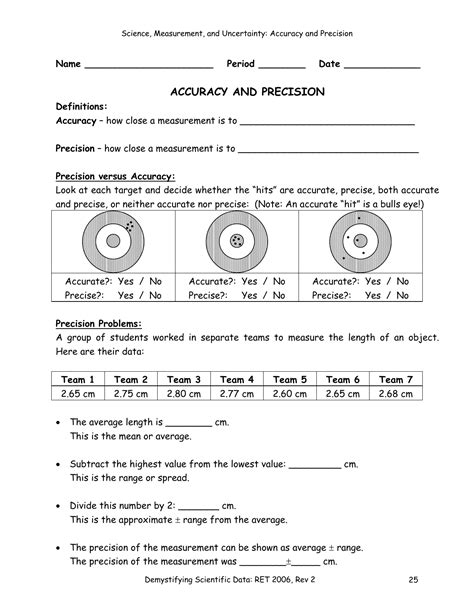 Accuracy Vs Precision Worksheet