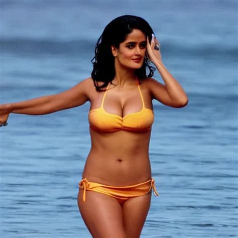 Salma Hayek In A Bikini On The Beech Sunset Classy Stable Diffusion