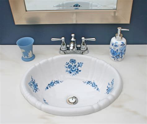 Blue Amaranth Hand Painted Sink In Blue Bathroom