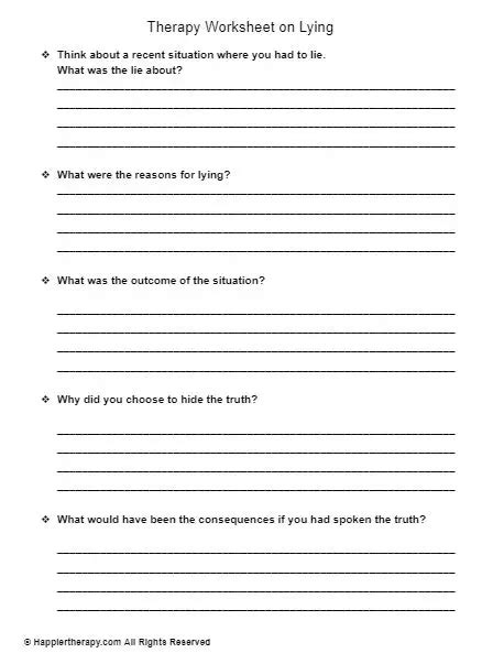 Therapy Worksheet On Lying Happiertherapy
