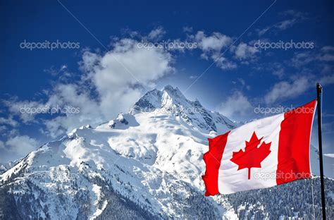 Canada Flag And Mountains — Stock Photo © Surangastock 32863501