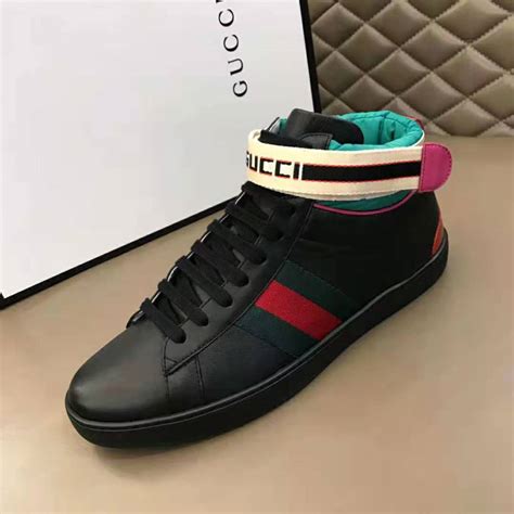 Gucci Unisex Ace Gucci Stripe High Top Sneaker In 51 Cm Height Black